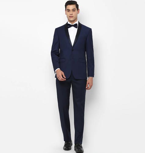 Men Solid Navy Blue Two Piece Suit